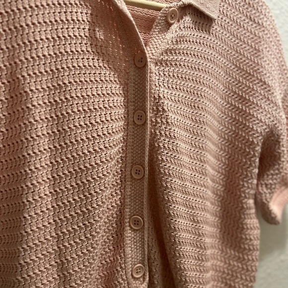 (EUC)Halogen 100% Cotton Short Sleeve Collar Cardigan dainty pale Pink XXS - Picture 7 of 9